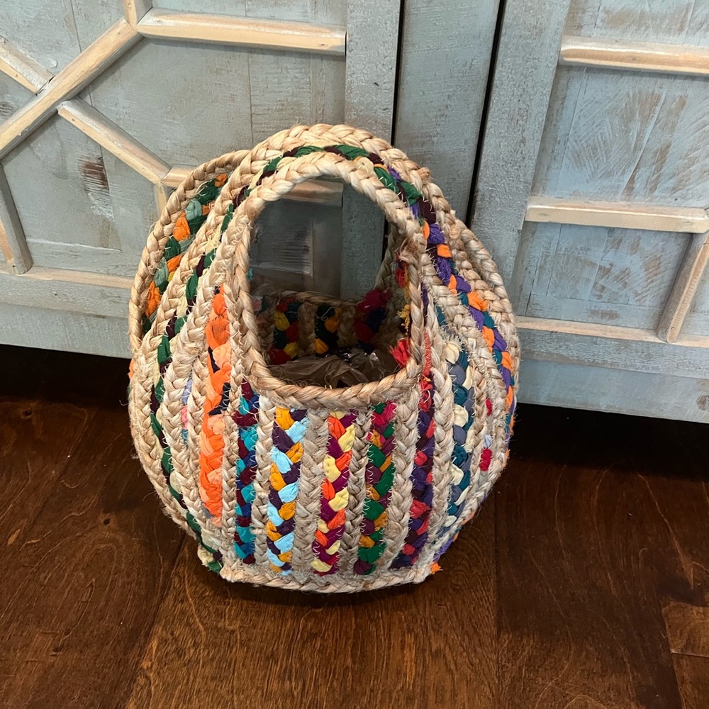Magid Jute Handbag Mini Satchel Braided Woven Mixed Media Bag - Picture 7 of 10